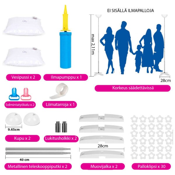 2x Ilmapallopylvään runko, säädettävä 45-211cm - Image 2