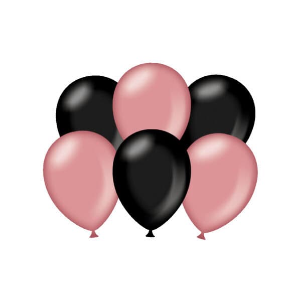 6 x metallikiilto ruusukulta ja musta ilmapallo - Image 2