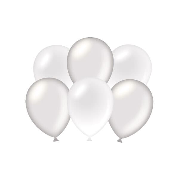 6 x metallikiilto hopea ja valkoinen ilmapallo - Image 2